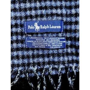 Polo Ralph Lauren Lambswool Angora Scarf Blue Black Check Rectangular Scotland